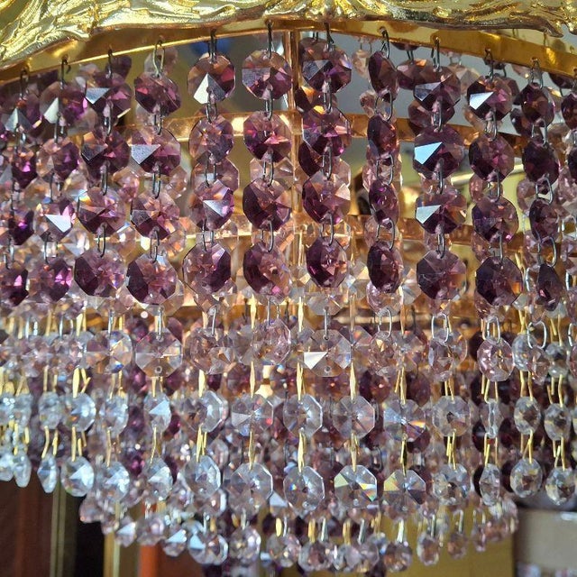 Gold Designer 1960's Large Empire 24k Gold Plated Bronze W/ Amethyst Cut Crystal 8 Tier Semi Flush Mount/ Chandelier by Palme & Walter/ Palwa For Sale - Image 8 of 18
