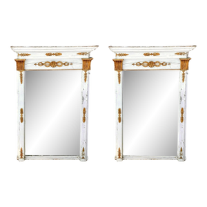 French Neoclassical White Painted and Parcel Gilt Pier Mirrors - A Pair