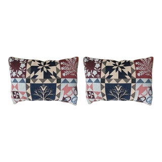 Vintage Americana Primitive Folk Art Decorative Pillows- A Pair For Sale
