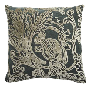 FirmaMenta Italian Damask Velvet Forest Green and Gray Leaf Pillow