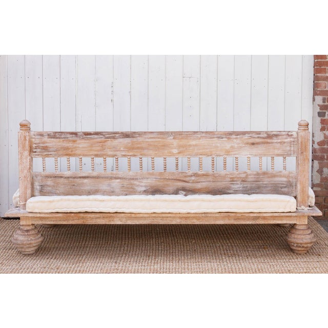 Carved Floral Whitewash Reclaimed Wood Daybed For Sale - Image 9 of 11