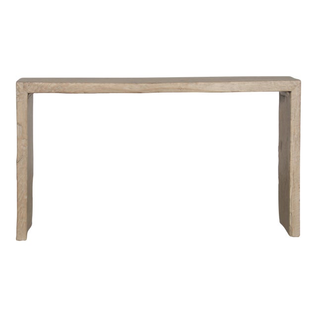 Mid-Century Weathered Natural Pinewood Waterfall Console Table For Sale