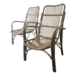 Mid-Century Rattan and Bamboo Lounge Armchairs, 1960s, Set of 2 For Sale