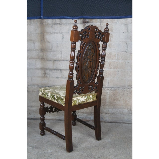 Set of 8 Vintage 20th Century Charles II Carolean Style Carved Oak Dining Room Chairs For Sale - Image 12 of 13