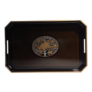 Vintage Lacquer Otagiri Japan "Partridge in a Pear Tree" Serving Tray For Sale