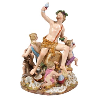 Bacchanal with Wine Barrel Group attributed to Kaendler & Meyer for Meissen, Germany, 1870s For Sale