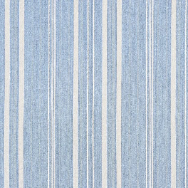 SAMPLE - Schumacher Cajamarca Stripe Fabric In Chambray For Sale