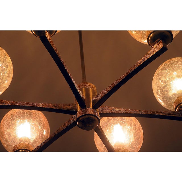 Intricate Gold-Plated Brass Chandelier with Six Globes by Angelo Brotto, Italy, 1960s For Sale - Image 6 of 11