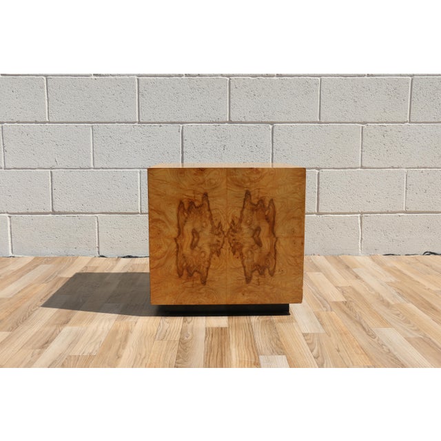 Mid Century Modern Milo Baughman Style Burlwood Cube Side Table, 1970s For Sale - Image 4 of 18