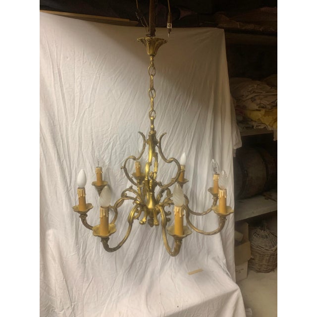 Bronze 8-Arm Chandelier, 1920s For Sale - Image 6 of 6