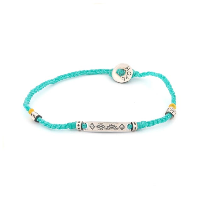 Metal Sterling Silver Spiritual Symbols Turquoise Woven Hope Braided Bracelet For Sale - Image 7 of 7