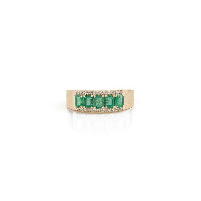 1.01ct Emerald and Diamond Statement Wide Band Ring in 14k Yellow Gold Size 6.5 For Sale - Image 4 of 15