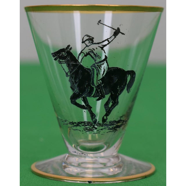 Traditional Set X 10 C1930s Hand Enamel Painted Polo Player Cordial Glasses For Sale - Image 3 of 3