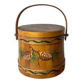 Vintage Firkin Sugar Bucket Hand-Painted Pinecones For Sale