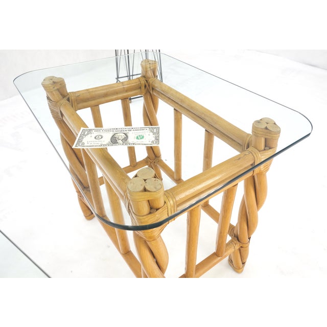 Pair Decorative Twisted Rattan Rectangle End Side Tables Stand Rounded Glass Top For Sale - Image 10 of 12