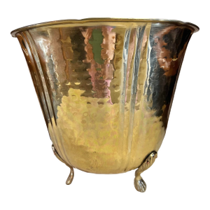 Vintage Hammered Brass Ice Bucket With Lion Paw Tripod Feet