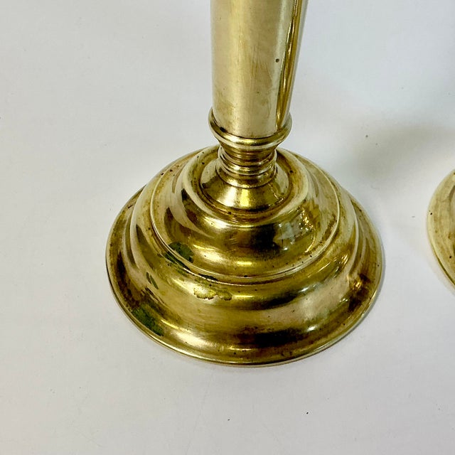Mid 20th Century Mid-Century Boho Chic Patinated Brass Candle Holders - A Pair For Sale - Image 5 of 9
