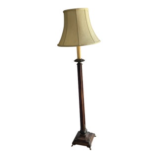 Empire Wooden Floor Lamp with Silk Lined Shade For Sale
