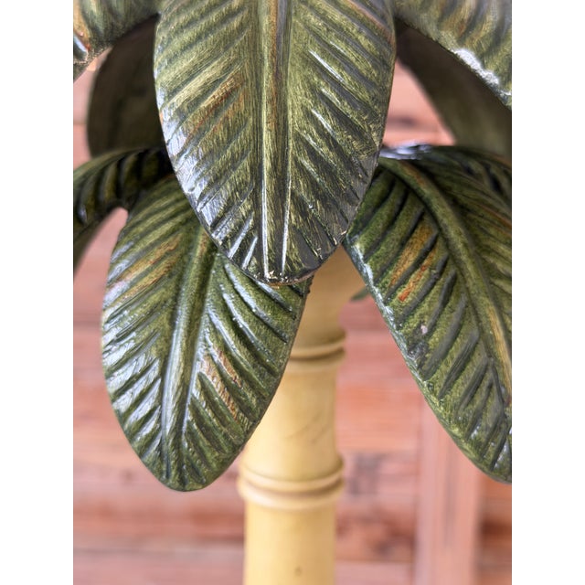 Faux Bamboo Coastal Palm Tree Floor Lamp With Metal Fronds For Sale - Image 9 of 12