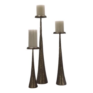 Studio a Home Beacon Gunmetal Cast Iron Candleholders – Set of 3 For Sale