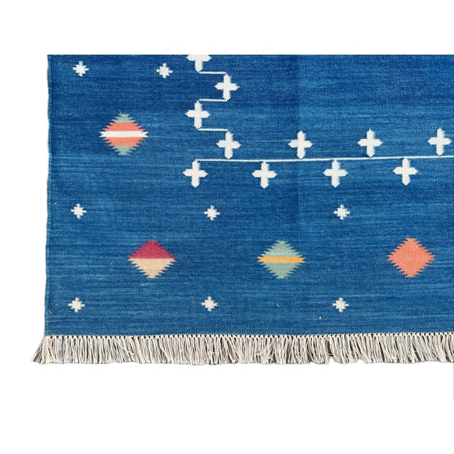 Not Yet Made - Made To Order Handmade Cotton Vegetable Dyed Area Rug Denim Blue Shooting Star Dhurrie - 8'x10' For Sale - Image 10 of 11