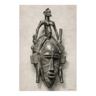 Atelier Aria Lumae Senufo Kpeliye E Tribal Mask Graphite Study Fine Art Gallery Board Print For Sale