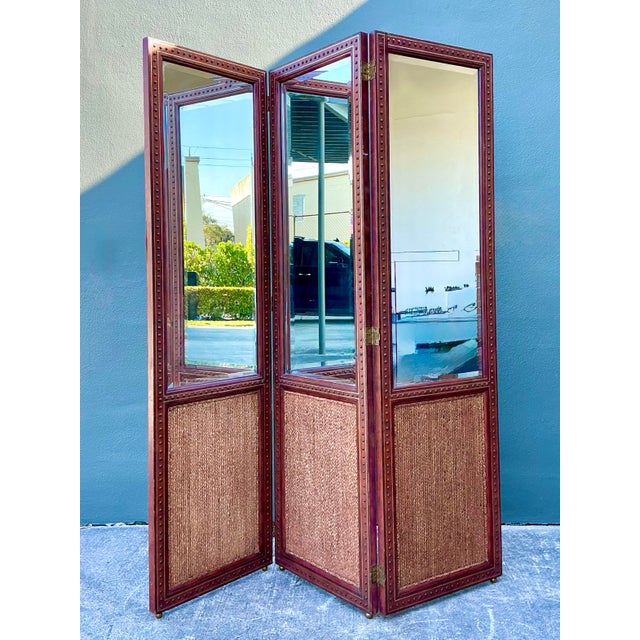 Vintage Maitland Smith Nailhead Leather Screen For Sale - Image 10 of 12