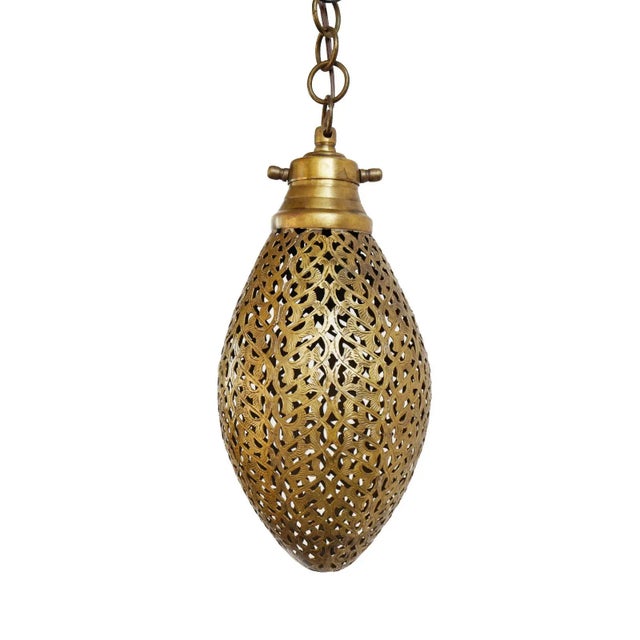 Moroccan Vintage Brass Tear Drop Pendant Light For Sale - Image 3 of 4
