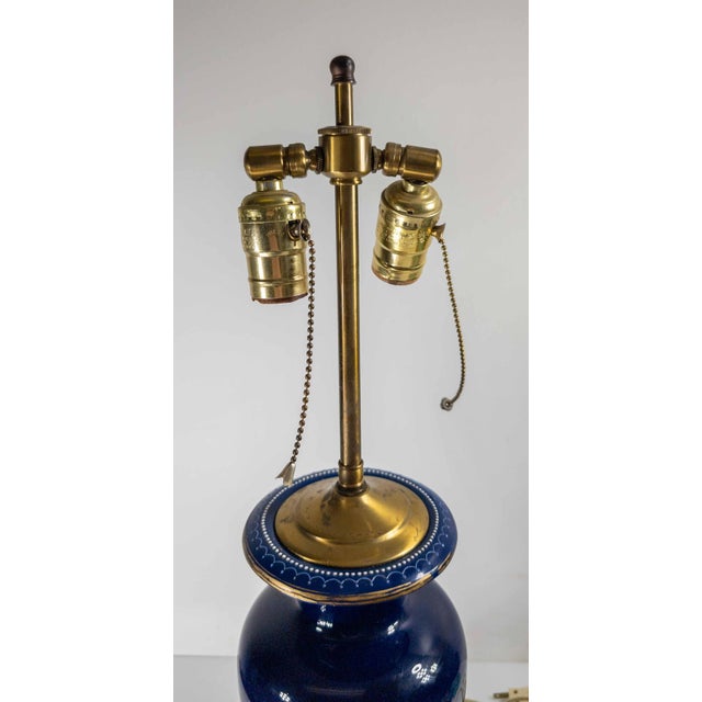 Blue 19th Century French or Bohemian Cobalt Blue Opaline Glass Lamp Vase With Neo-Classical Scene For Sale - Image 8 of 12