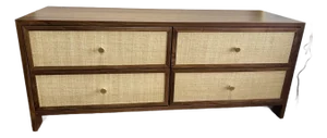 Custom Mid Century Modern Walnut Four Drawer Dresser/Credenza With Grasscloth Cane Front