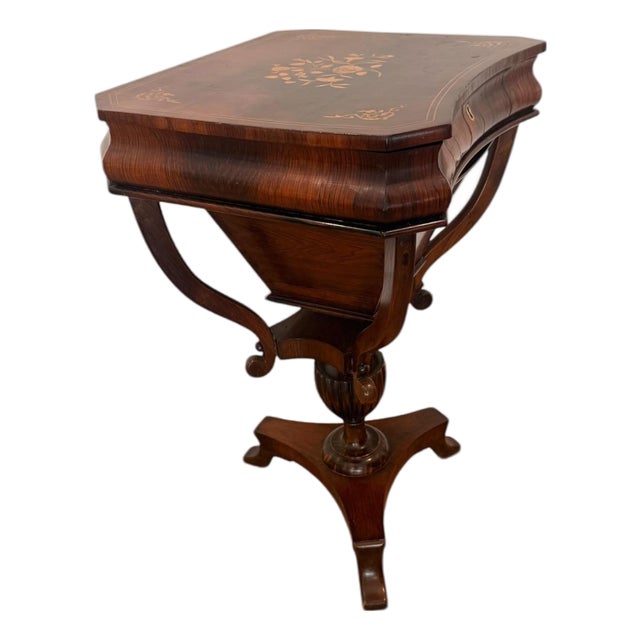 Early 20th Century Inlaid Mahogany Federal Style Sewing / Work Table With Lyre Base For Sale