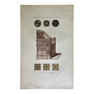 Mid 19th Century Etching Reproduction of a XV Century Church Bench by Nicolas Xavier Willemin For Sale