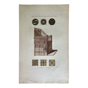 Mid 19th Century Etching Reproduction of a XV Century Church Bench by Nicolas Xavier Willemin