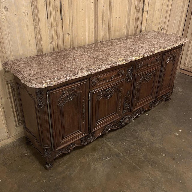 Grand Antique French Walnut Louis XIV Marble Top Buffet ~ Sideboard For Sale - Image 18 of 18