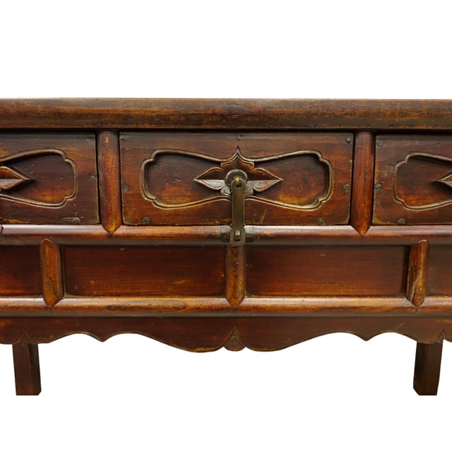 Wood Antique 19th Century Solid Elm Altar Console Table For Sale - Image 7 of 7