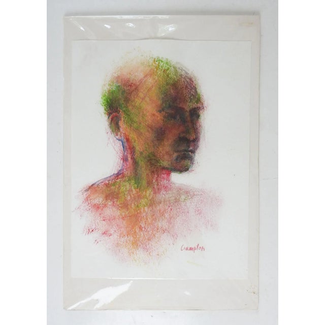 2003 watercolor on paper portrait painting of man in reds and greens. By Carolyn Ritchie Crampton (21st Century), signed...