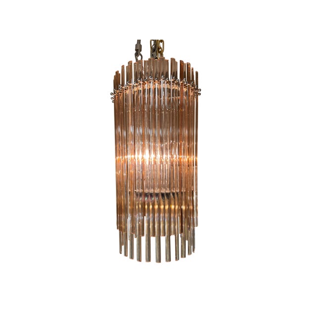 Mid-Century Modern Mid Century Style Currey and Co. Pink Glass Swizzle Stick Chandelier For Sale - Image 3 of 16