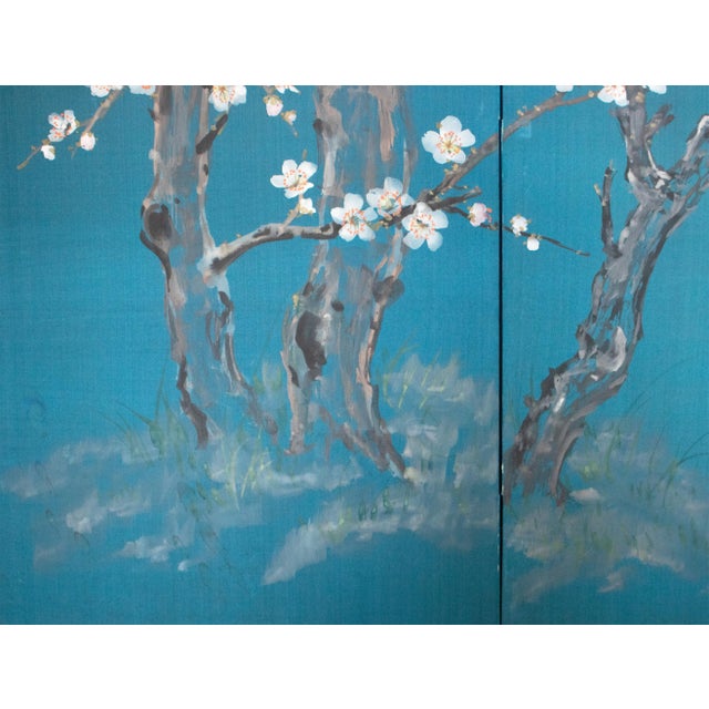 C. 1970s Japanese Style Silk Screen "Blossoming Cherry Tree" For Sale In Dallas - Image 6 of 18