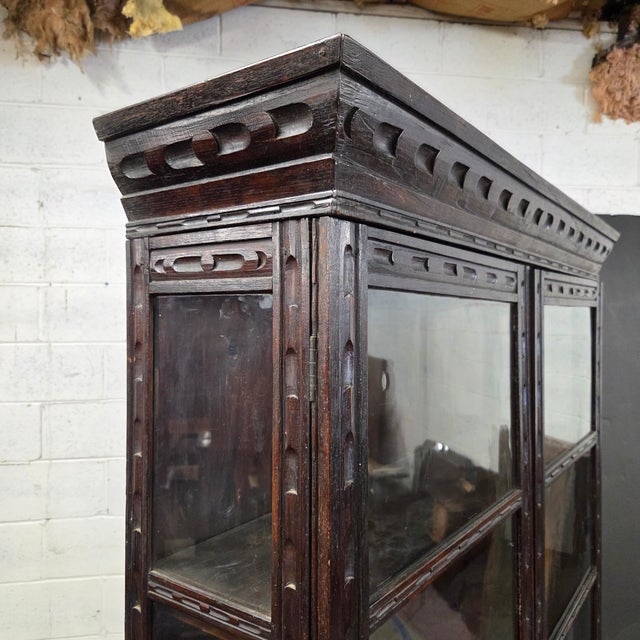 Brown Mid 18th Century Unique Oak Jacobean Revival Carved Display Cabinet For Sale - Image 8 of 18