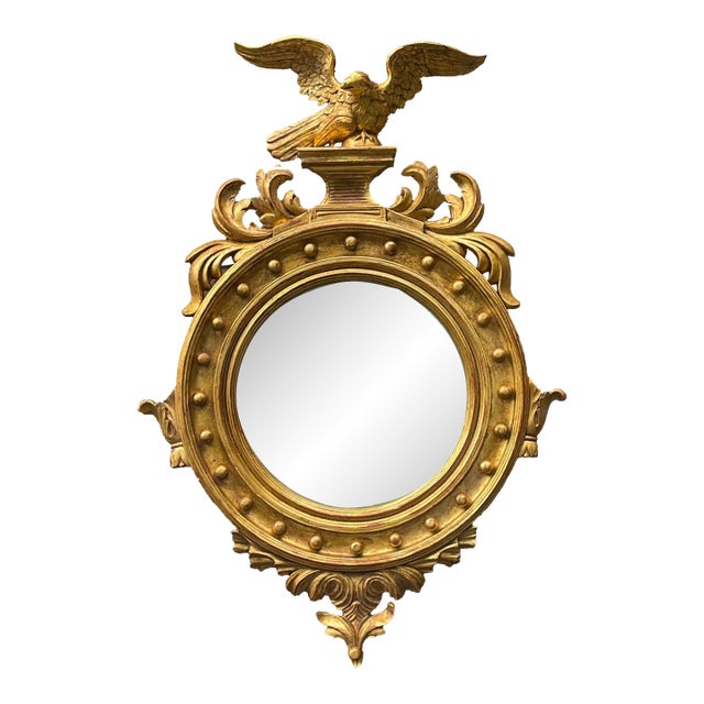 Mid-Century Italian Carved Eagle Giltwood Federal Style Mirror, Two Available For Sale