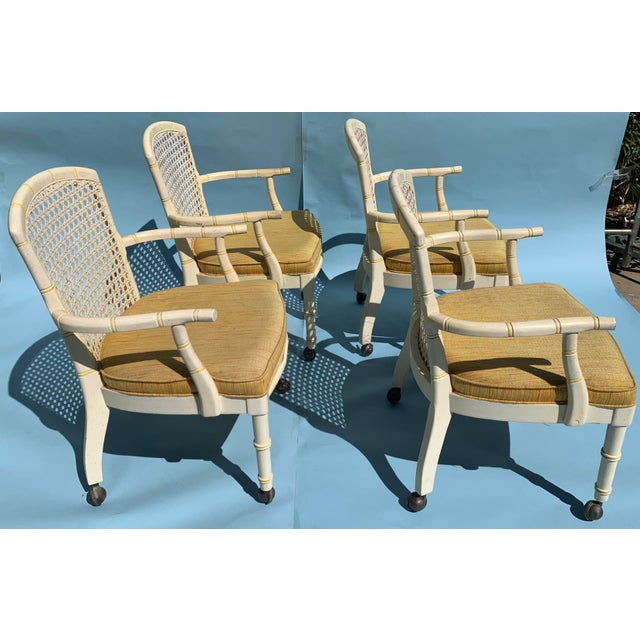 1960s Mid Century Yellow Cane Backed Chairs, Set of 4 For Sale - Image 4 of 9