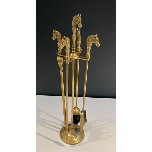 Neoclassical Neoclassical style brass horse fireplace tools For Sale - Image 3 of 12