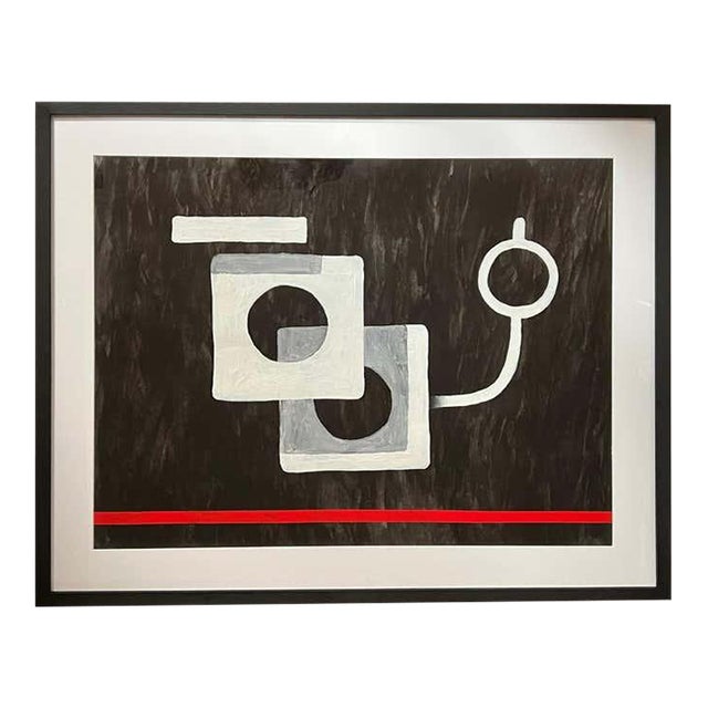 "Round Squares" Red, Black and White Geometric Abstract by C. Mark Brennan For Sale