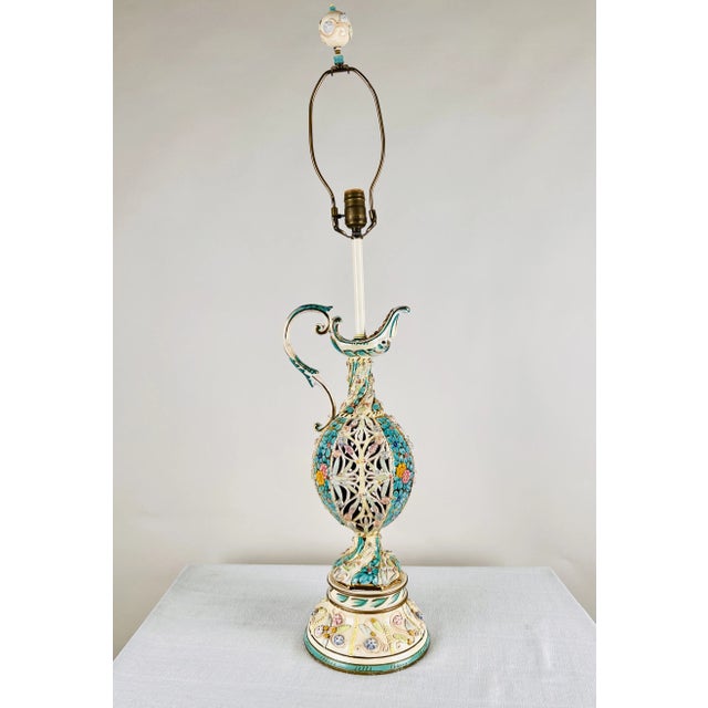 Capodimonte Italian Capodimonte Style Hand Painted Porcelain Lamp With Custom Shade For Sale - Image 4 of 12