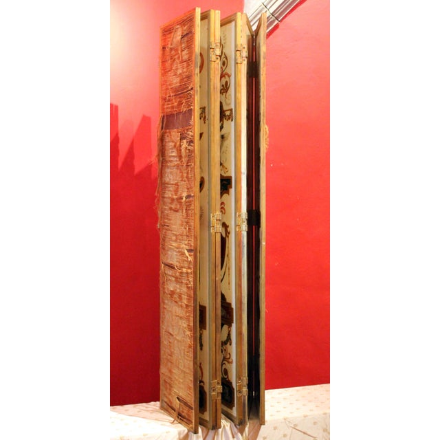 19th Century Italian Six-Panel Painted Wood Folding Screen in Gilt Bronze Frame For Sale - Image 12 of 16