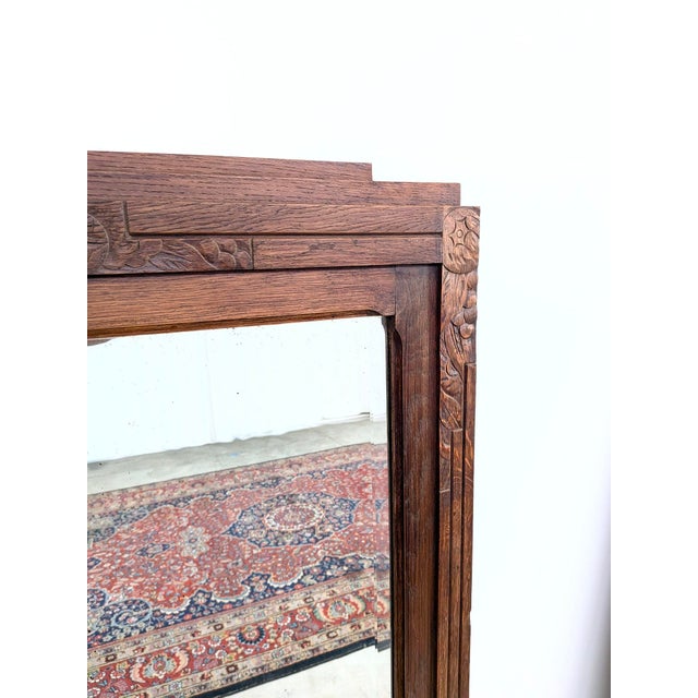 Vintage Art Deco Mirror in Oak with Carved Decoration, 1920s For Sale - Image 3 of 10