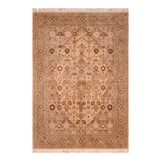 Shabby Chic 1990's Pak-Persian Beige/Green Wool Rug - 6'0'' X 9'2'' For Sale