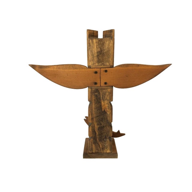 Late 20th Century Tlinget Totem Pole Pacific Northwest Eagle Bear W Fish Hand Carved Cedar 17.75" For Sale - Image 5 of 13
