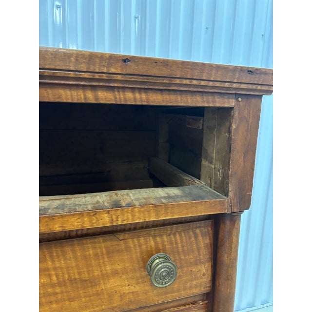 Late 19th Century Tiger Maple and Cherry Wood Federal Chest of Drawers Two Over Three For Sale - Image 10 of 12