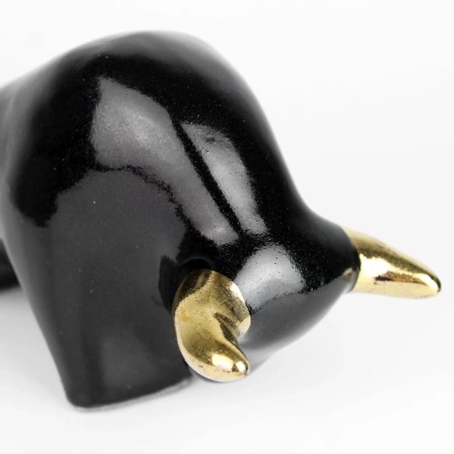Mid-Century Modern Vintage Otto Keramik Ceramic Bull Buffalo Figurine Germany Black For Sale - Image 4 of 12